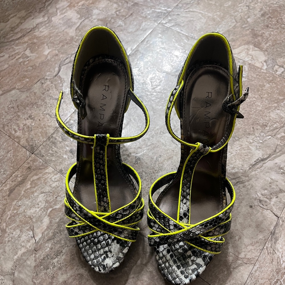 Rampage Black and Neon Snakeskin Heels